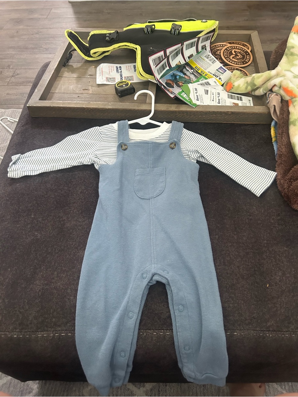 Carter's Light Blue Knit Overalls with Striped Long-Sleeve Top